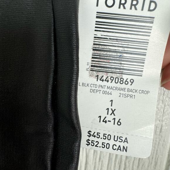 Torrid Crop Platinum Legging Coated Ponte Macrame Back Black Faux Leather 1X 14 - Picture 5 of 10